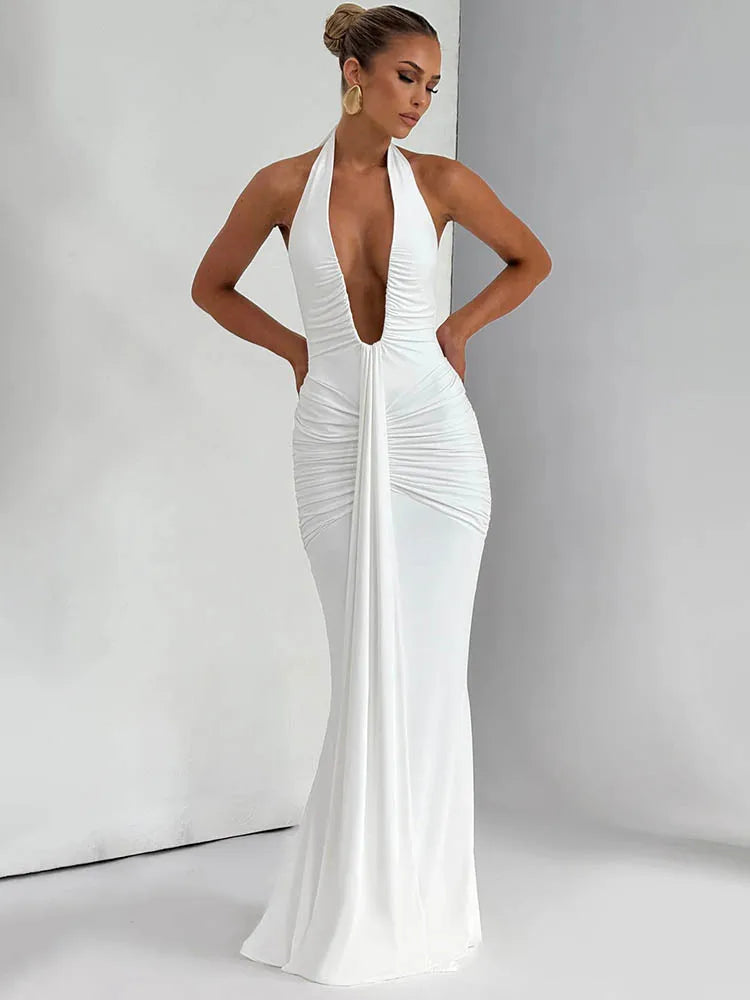 Celeste Luxe Deep V Evening Gown