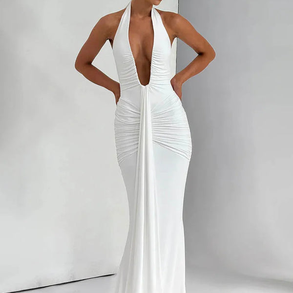 Celeste Luxe Deep V Evening Gown