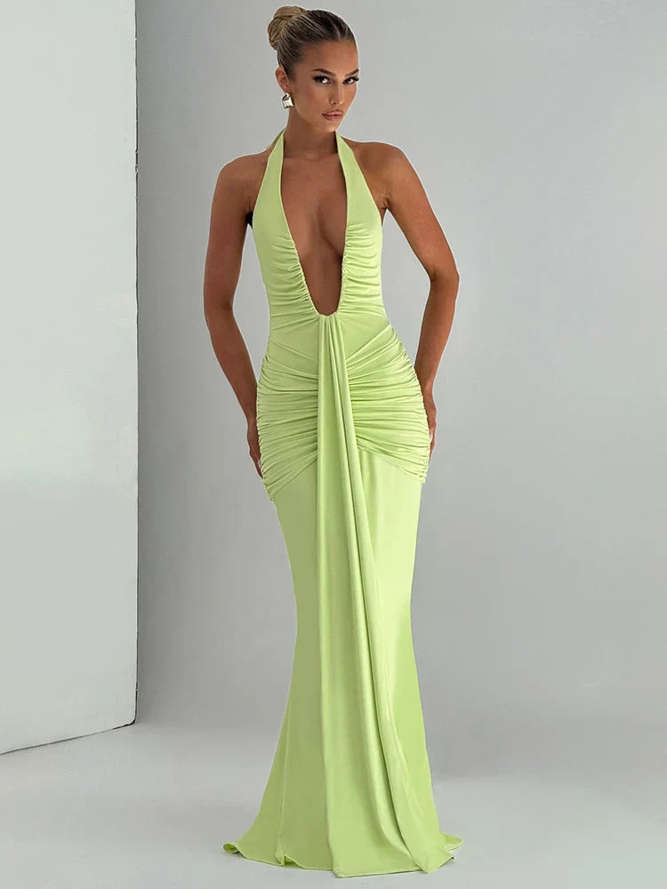 Celeste Luxe Deep V Evening Gown
