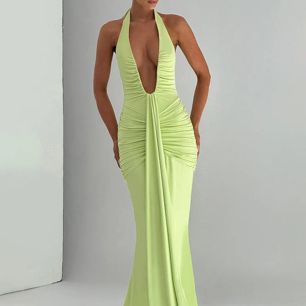 Celeste Luxe Deep V Evening Gown