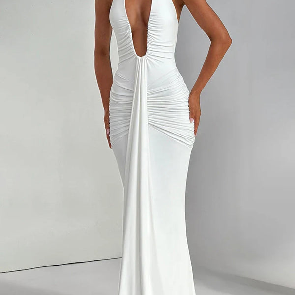 Celeste Luxe Deep V Evening Gown